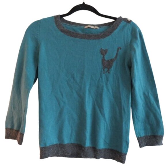 HUMAN WOMAN Y2K Cat Knit Cropped Sweater Top Teal Gray - Size M - Picture 1 of 12